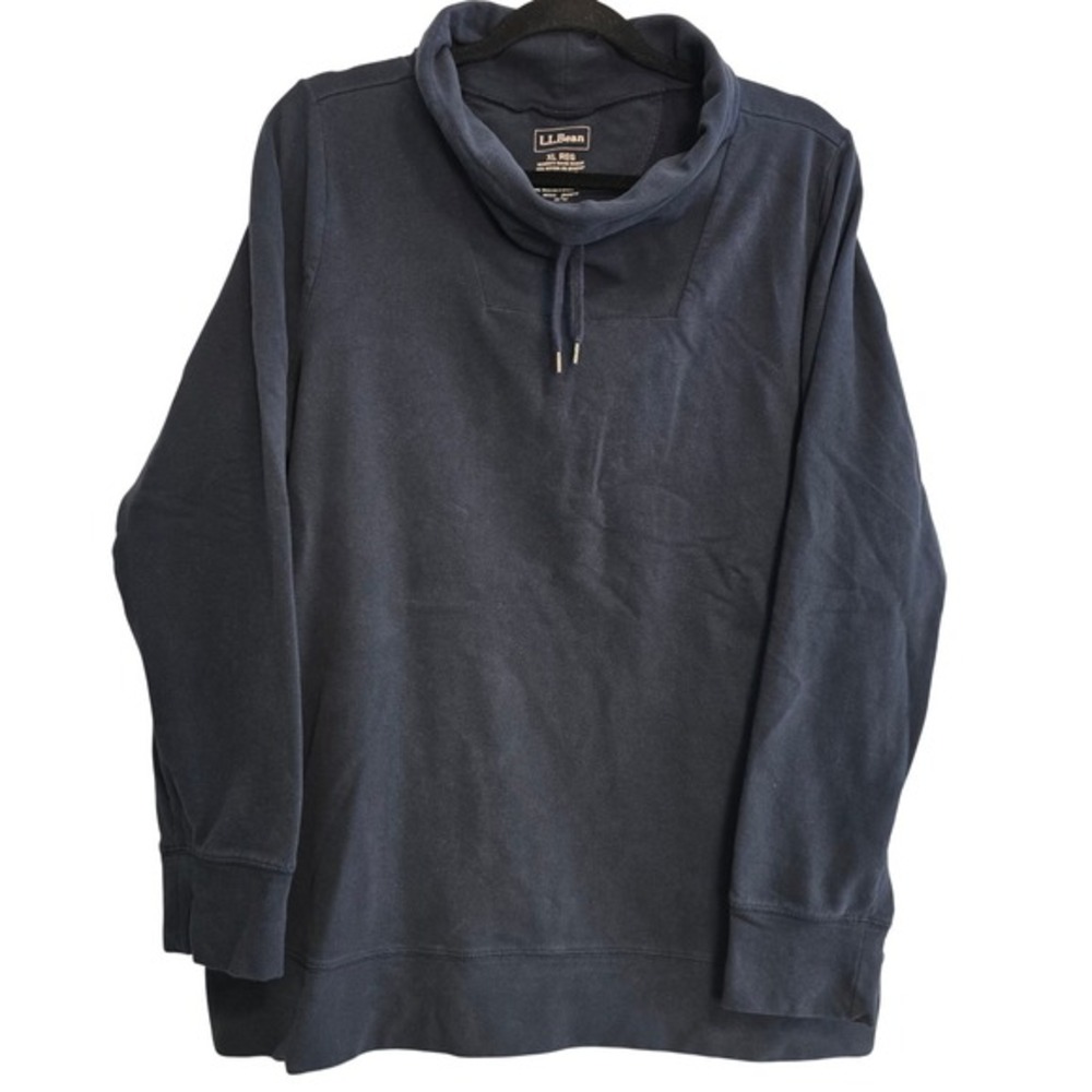 LL Bean Womens XL Navy Blue Funnel Neck Drawstring Sweatshirt Cotton Blend